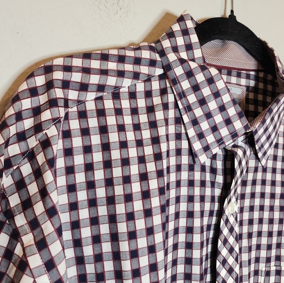 Johnston & Murphy Flip Cuff Long Sleeve Button Up Shirt Red White Blue Plaid XL - Picture 4 of 16